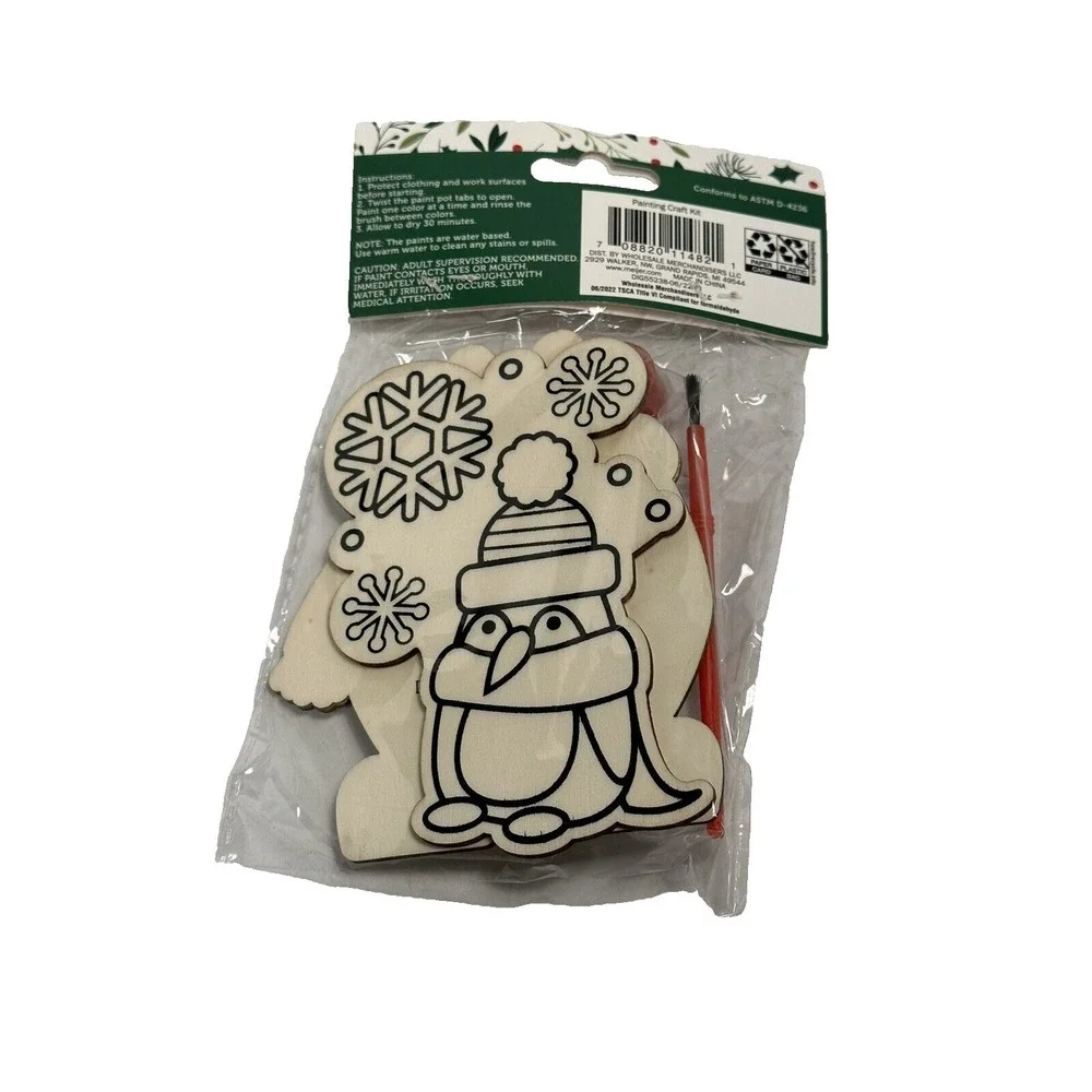 holiday painting craft kit christmas kids 2 wood‎ shapes 4 paints 1 brush